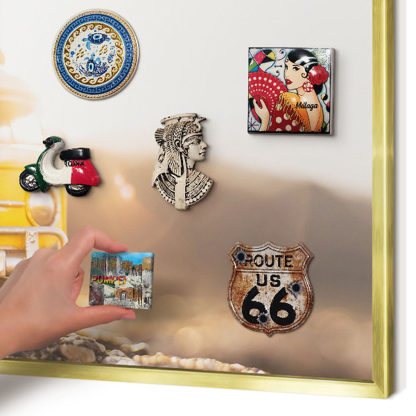 Magnetic board for magnets in a gold frame Retro travel