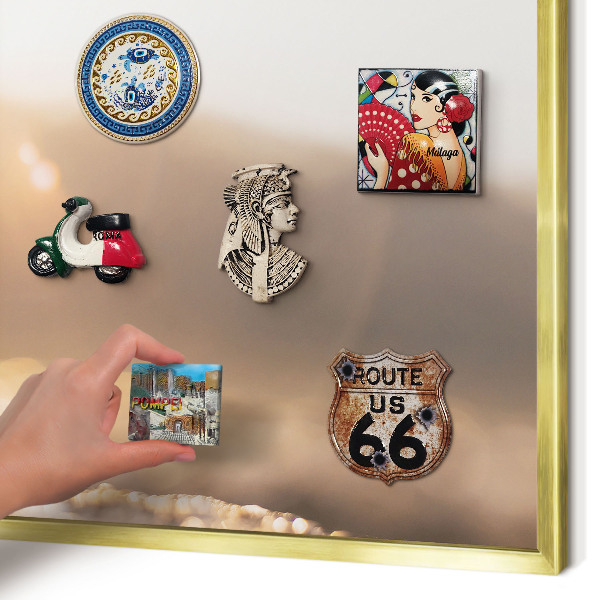 Magnetic board for magnets in a gold frame Retro travel