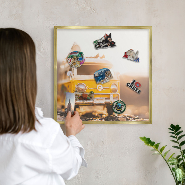 Magnetic board for magnets in a gold frame Retro travel