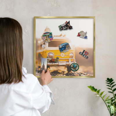 Magnetic board for magnets in a gold frame Retro travel