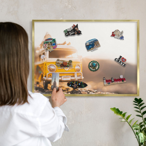 Magnetic board for magnets in a gold frame Retro travel