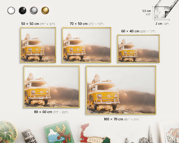 Magnetic board for magnets in a gold frame Retro travel