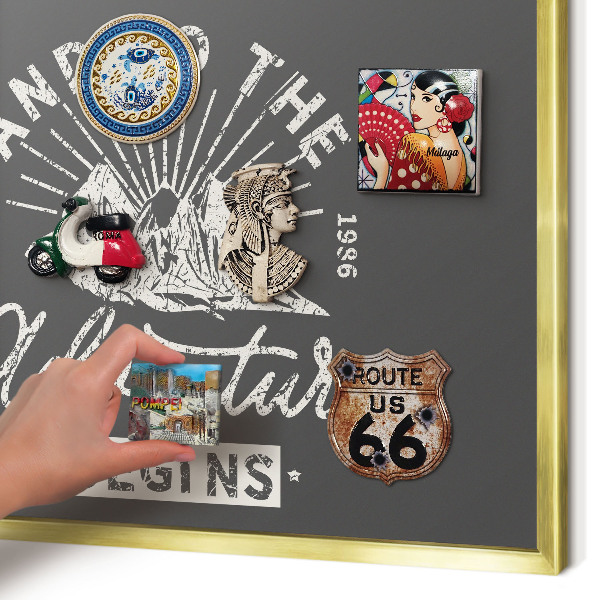 Metal magnet board with a gold frame Mountain inscription