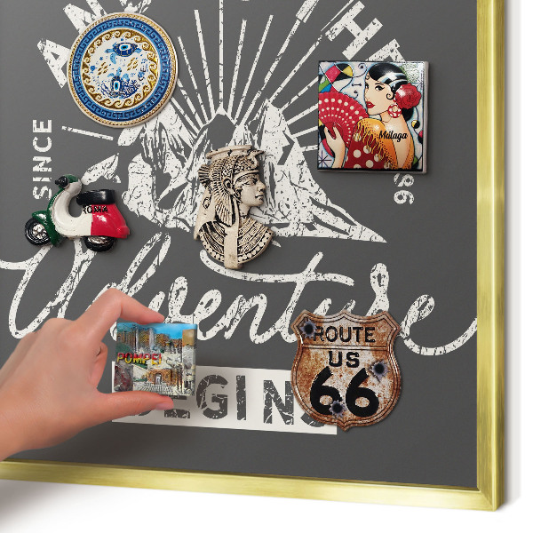 Metal magnet board with a gold frame Mountain inscription