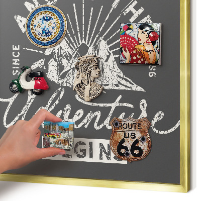 Metal magnet board with a gold frame Mountain inscription