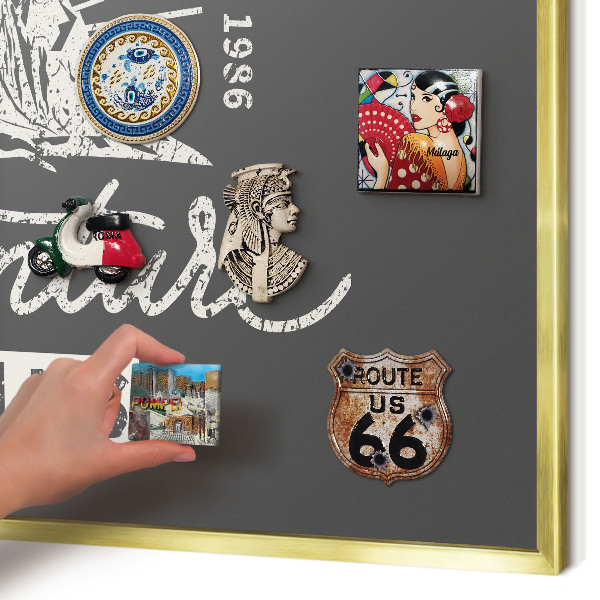 Metal magnet board with a gold frame Mountain inscription