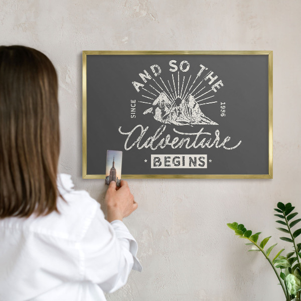 Metal magnet board with a gold frame Mountain inscription
