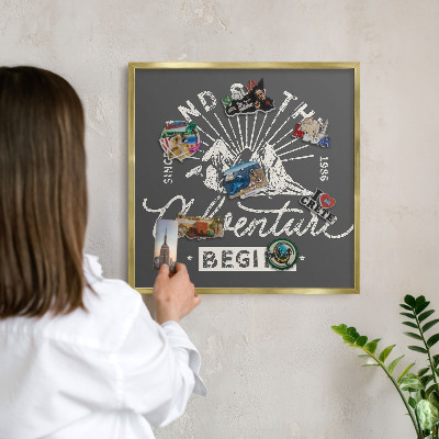 Metal magnet board with a gold frame Mountain inscription