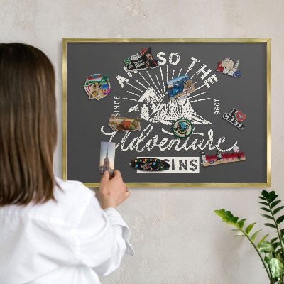 Metal magnet board with a gold frame Mountain inscription