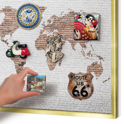 Metal magnet board with a gold frame Brick map