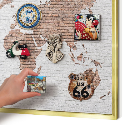 Metal magnet board with a gold frame Brick map