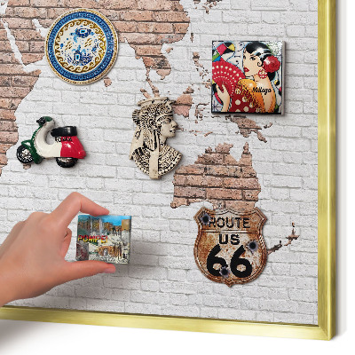 Metal magnet board with a gold frame Brick map