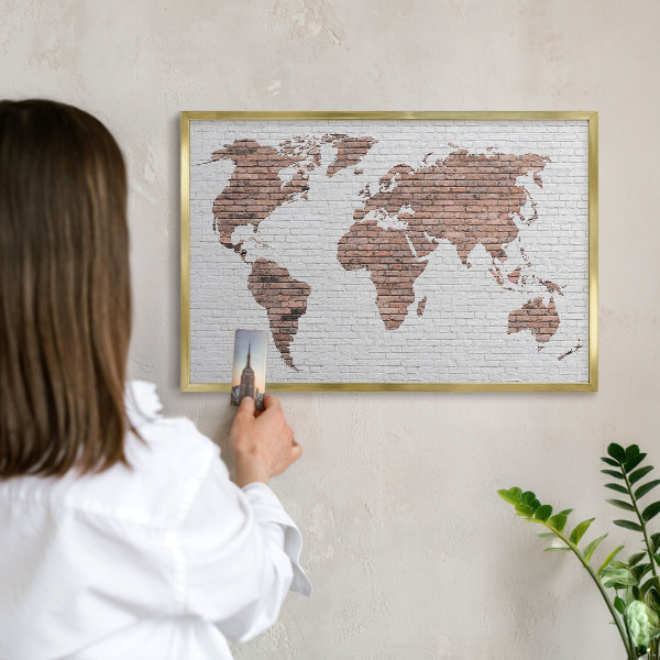 Metal magnet board with a gold frame Brick map