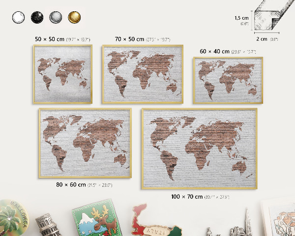 Metal magnet board with a gold frame Brick map