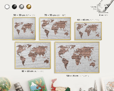 Metal magnet board with a gold frame Brick map