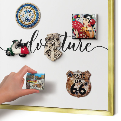 Metal magnet board with a gold frame Adventure written