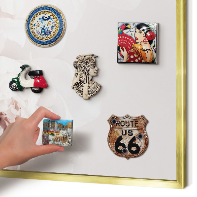 Metal magnet board with a gold frame White peonies