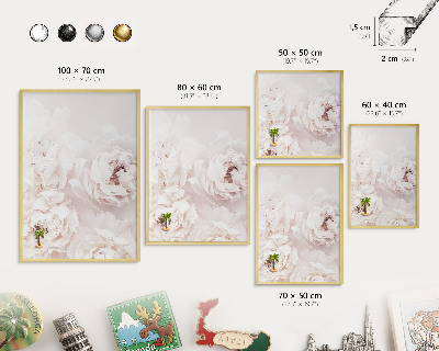 Metal magnet board with a gold frame White peonies