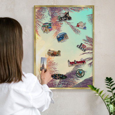 Magnetic board for magnets in a gold frame Tropical paradise