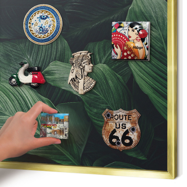 Metal magnet board with a gold frame The greenery of nature