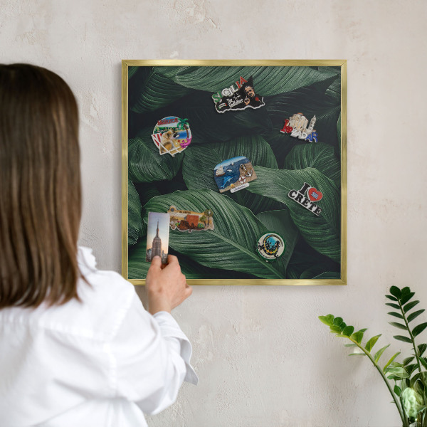 Metal magnet board with a gold frame The greenery of nature