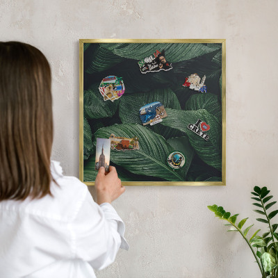 Metal magnet board with a gold frame The greenery of nature
