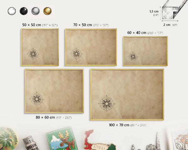 Magnetic board for magnets in a gold frame Wind rose