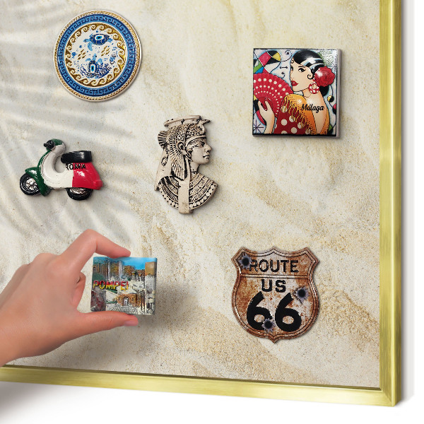 Metal magnet board with a gold frame Tropical pattern
