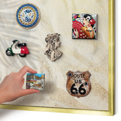 Metal magnet board with a gold frame Tropical pattern