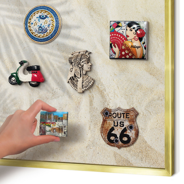 Metal magnet board with a gold frame Tropical pattern