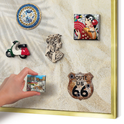 Metal magnet board with a gold frame Tropical pattern