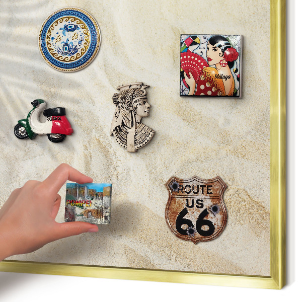 Metal magnet board with a gold frame Tropical pattern
