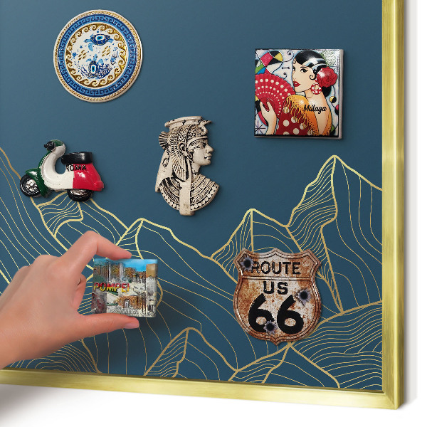 Metal magnet board with a gold frame Mountain minimalism