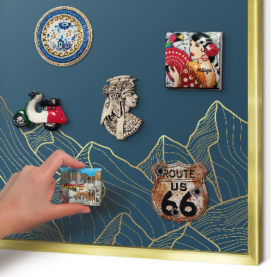 Metal magnet board with a gold frame Mountain minimalism