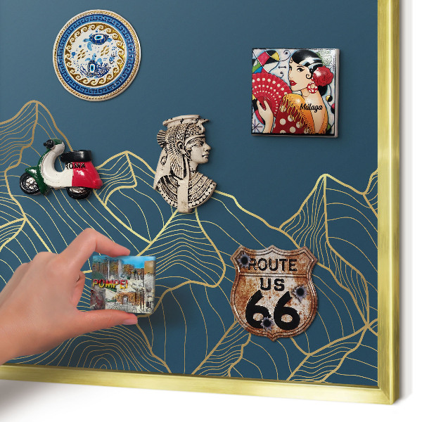 Metal magnet board with a gold frame Mountain minimalism