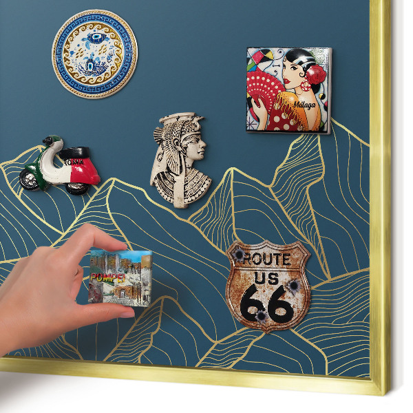 Metal magnet board with a gold frame Mountain minimalism