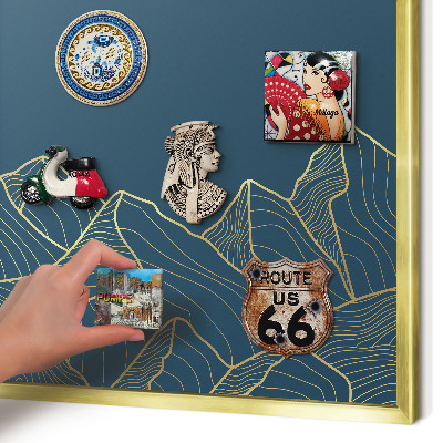 Metal magnet board with a gold frame Mountain minimalism