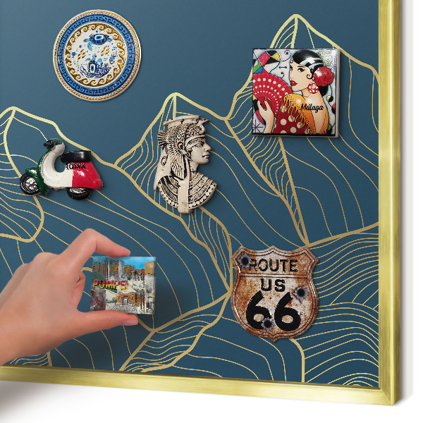 Metal magnet board with a gold frame Mountain minimalism