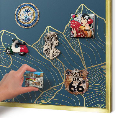 Metal magnet board with a gold frame Mountain minimalism