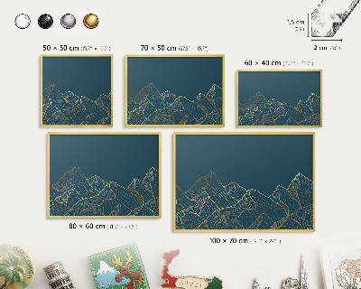 Metal magnet board with a gold frame Mountain minimalism