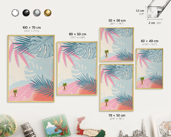 Magnetic board for magnets in a gold frame Tropical abstraction