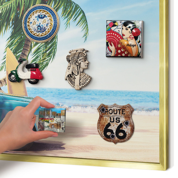 Metal magnet board with a gold frame Holiday peace