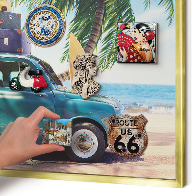 Metal magnet board with a gold frame Holiday peace