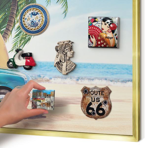 Metal magnet board with a gold frame Holiday peace