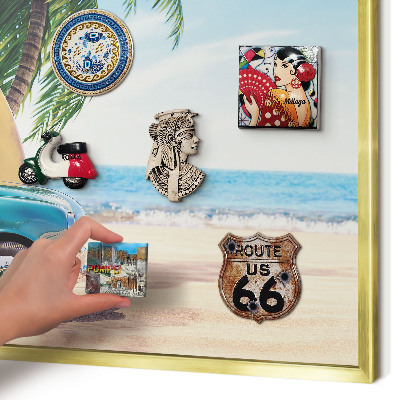 Metal magnet board with a gold frame Holiday peace