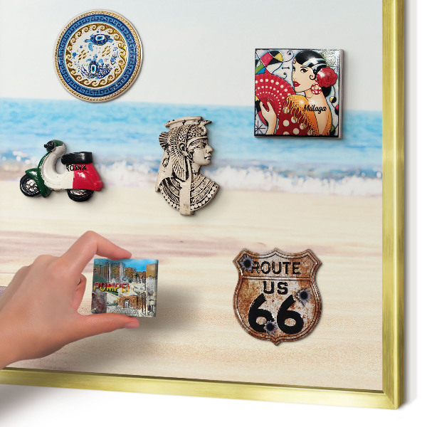 Metal magnet board with a gold frame Holiday peace