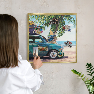 Metal magnet board with a gold frame Holiday peace