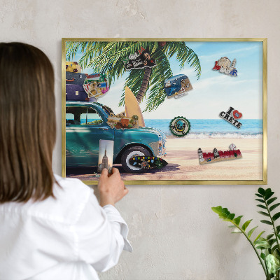 Metal magnet board with a gold frame Holiday peace