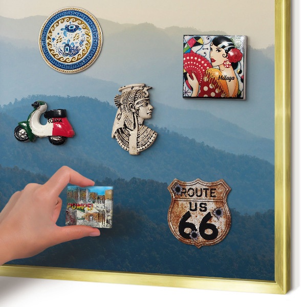 Magnetic board for magnets in a gold frame Mountain views