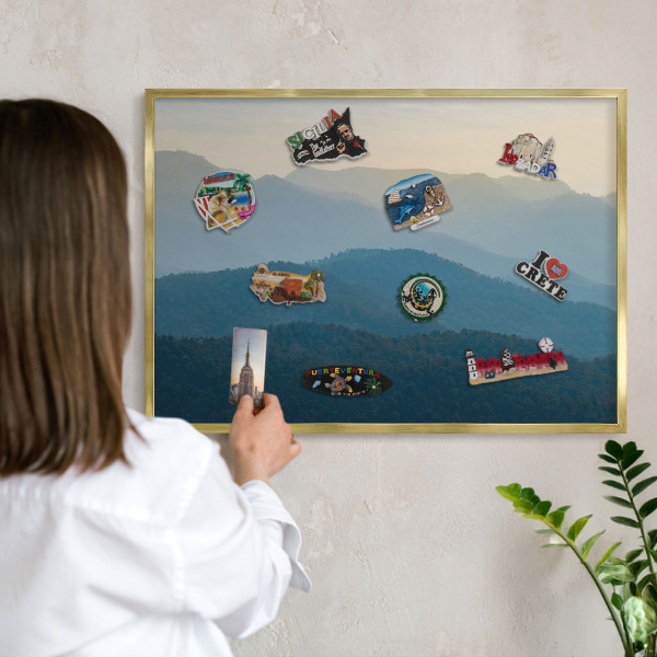 Magnetic board for magnets in a gold frame Mountain views